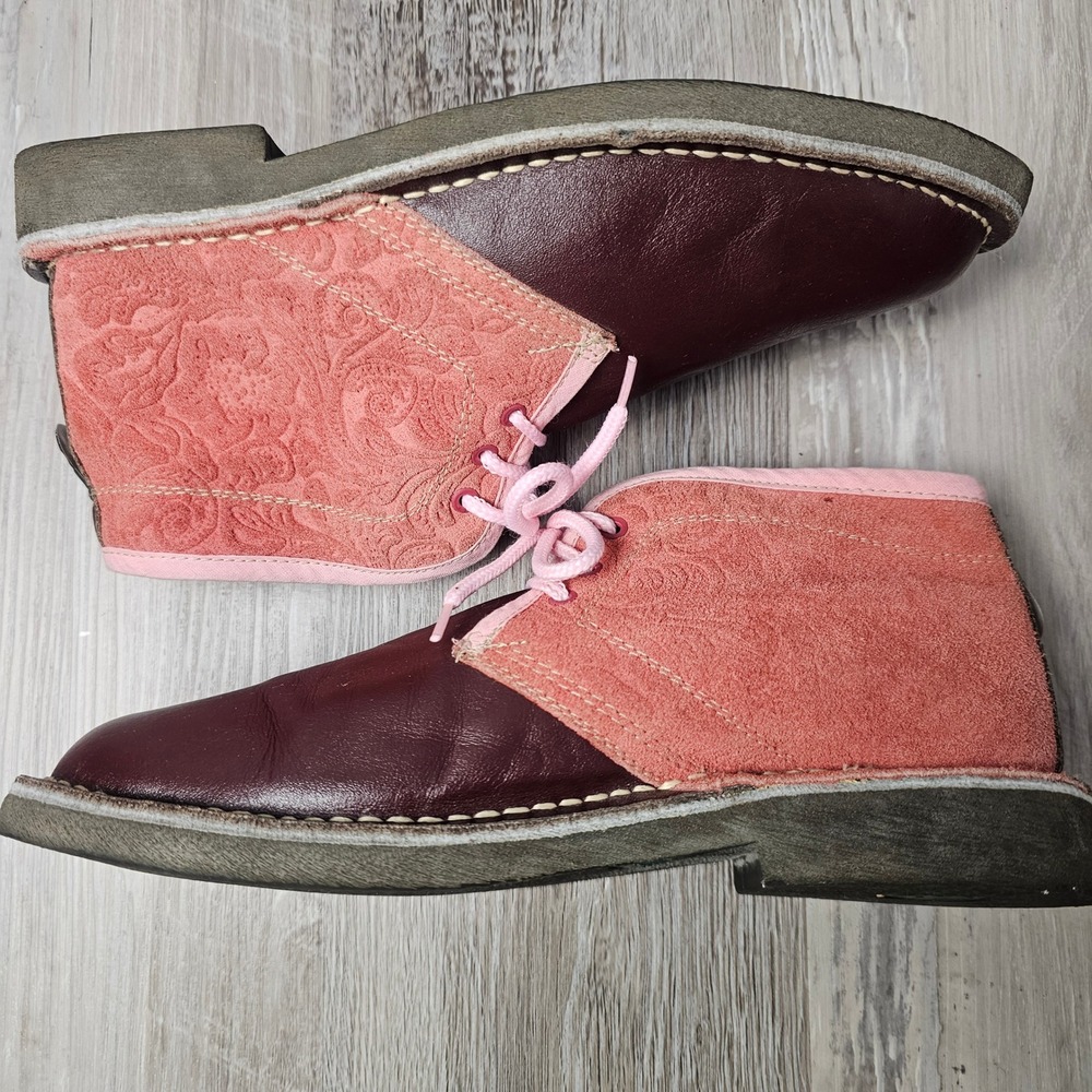 Womens Leather Suede Desert Boots Approx 9 Burgundy Pink Y2K Indie Boho